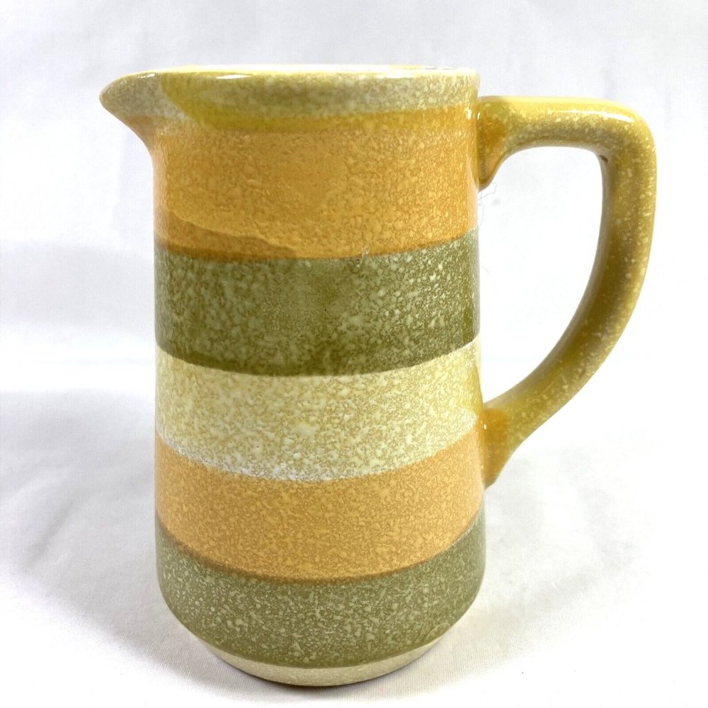Vintage Holt Howard Stoneware Pottery Yellow Green Striped Pitcher Creamer Jug